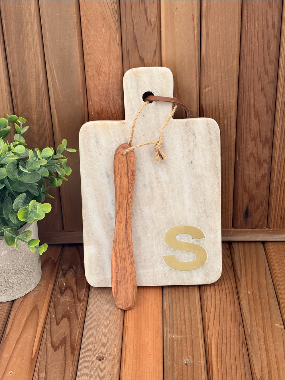 Monogram S Marble Board w/Acacia WoodSpreader, Bed Bath & Beyond Charcuterie - Picture 2 of 7